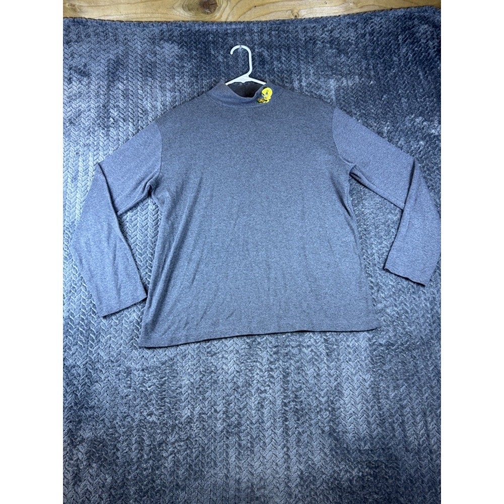 Warner Bros. Looney Tunes Top Mens L Gray Long Sleeve Mock Neck Casual Pullover